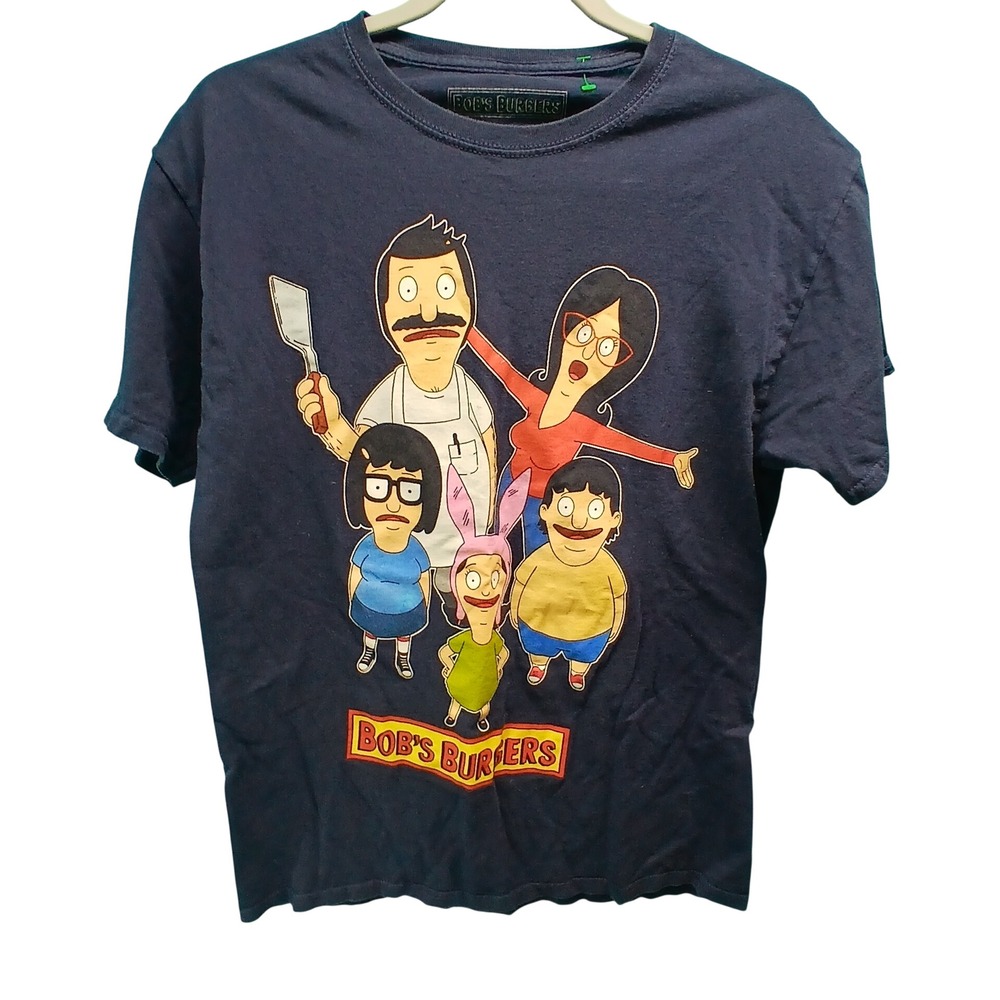 Bob's Burgers Graphic T-Shirt‎ Medium Navy Blue Belcher Family Cartoon Tee